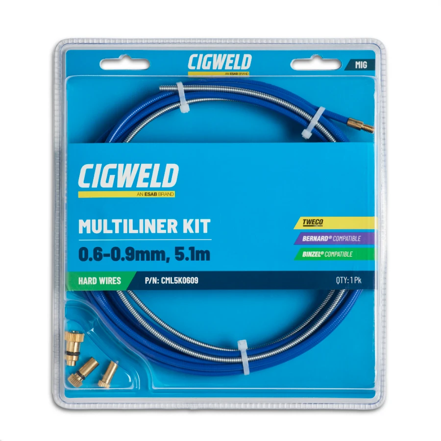 CIGWELD MULTILINER KIT 0.9-1.2MM STEEL 5.1M INCLUDES TWE, BZL, BND,