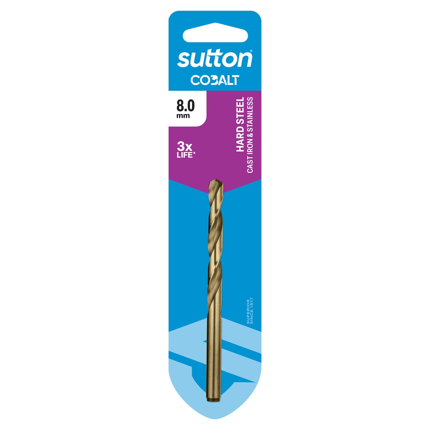 SUTTON DRILL D108 JOBBER HSS-CO HD-COBALT CARDED 27/64IN