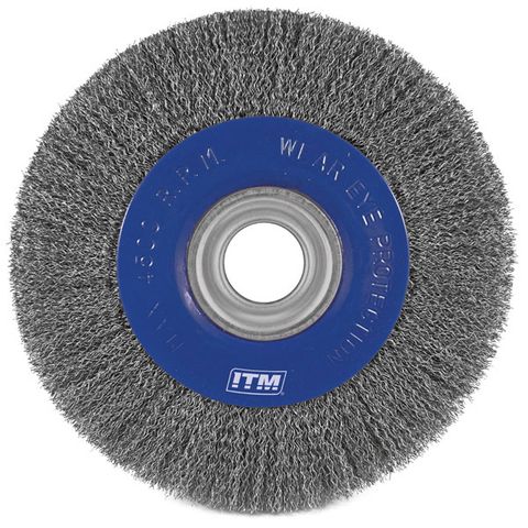 ITM CRIMP WIRE WHEEL BRUSH STEEL 150MM X 25MM MULTI BORE