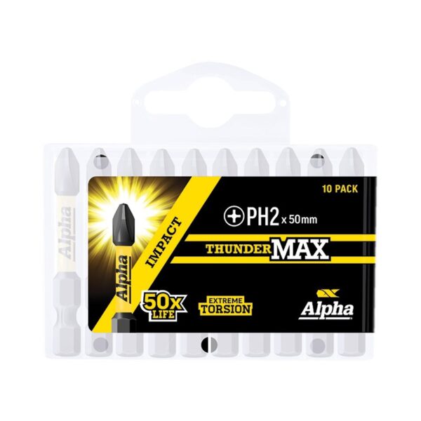 ALPHA THUNDERMAX PH2 X 50MM IMPACT POWER BIT- HANDIPACK (X10)