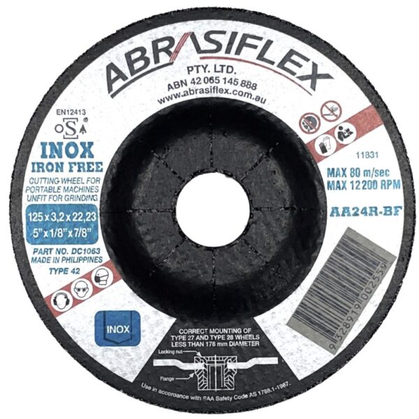 ABRASIFLEX NOTCHING/CUTTING DISC STAINLESS 125MM X 3.2MM X 22MM 25PK