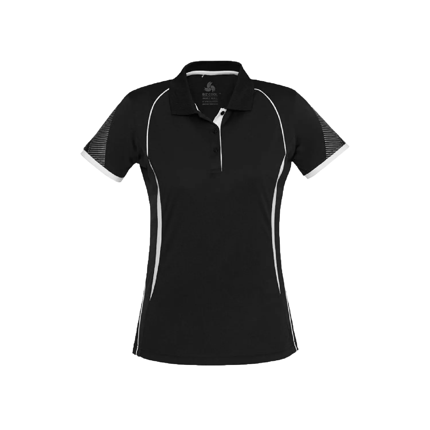 BIZ COLLECTION RAZOR POLO WOMENS BLACK/WHITE - DURABLE INDUSTRIAL WORKWEAR